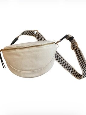 Universal Thread Crescent Sling Canvas Crossbody Checkered Strap NWT